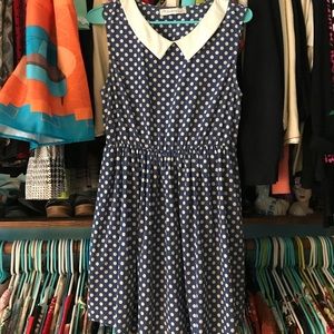 Vintage Inspired Blue and White Polkadot Dress M